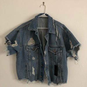 Carmar denim distressed cropped jacket